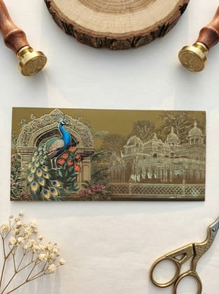 Peacock Palace Money Envelope – Luxury Designer Shagun Envelope for Wedding & Festive Gifting