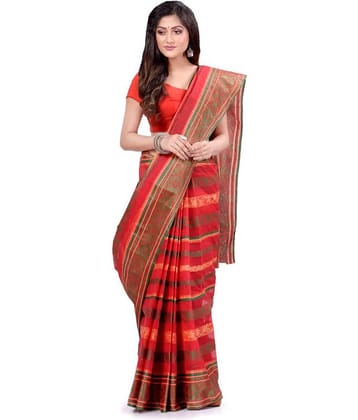 Desh Bidesh Cotton Self Design Saree Without Blouse Piece ( Red )