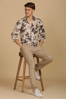 Roy - Cotton Linen Printed Shirt - Brown-S-38 / BROWN