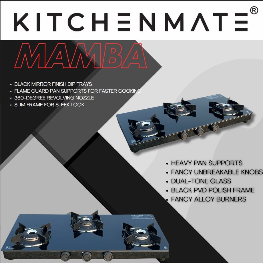 Kitchenmate Mamba Sleek Frame Glasstop Cooktop with Black Mirror Technology