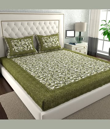Cosito Cotton 1 Double Bedsheet with 2 Pillow Covers ( Green )