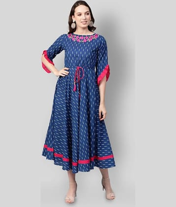 Yash Gallery Women Cotton Printed Ethnic Dress ( Blue )