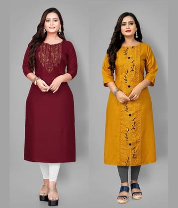 RIAANA Women Cotton Embroidered Straight Kurti ( Black )