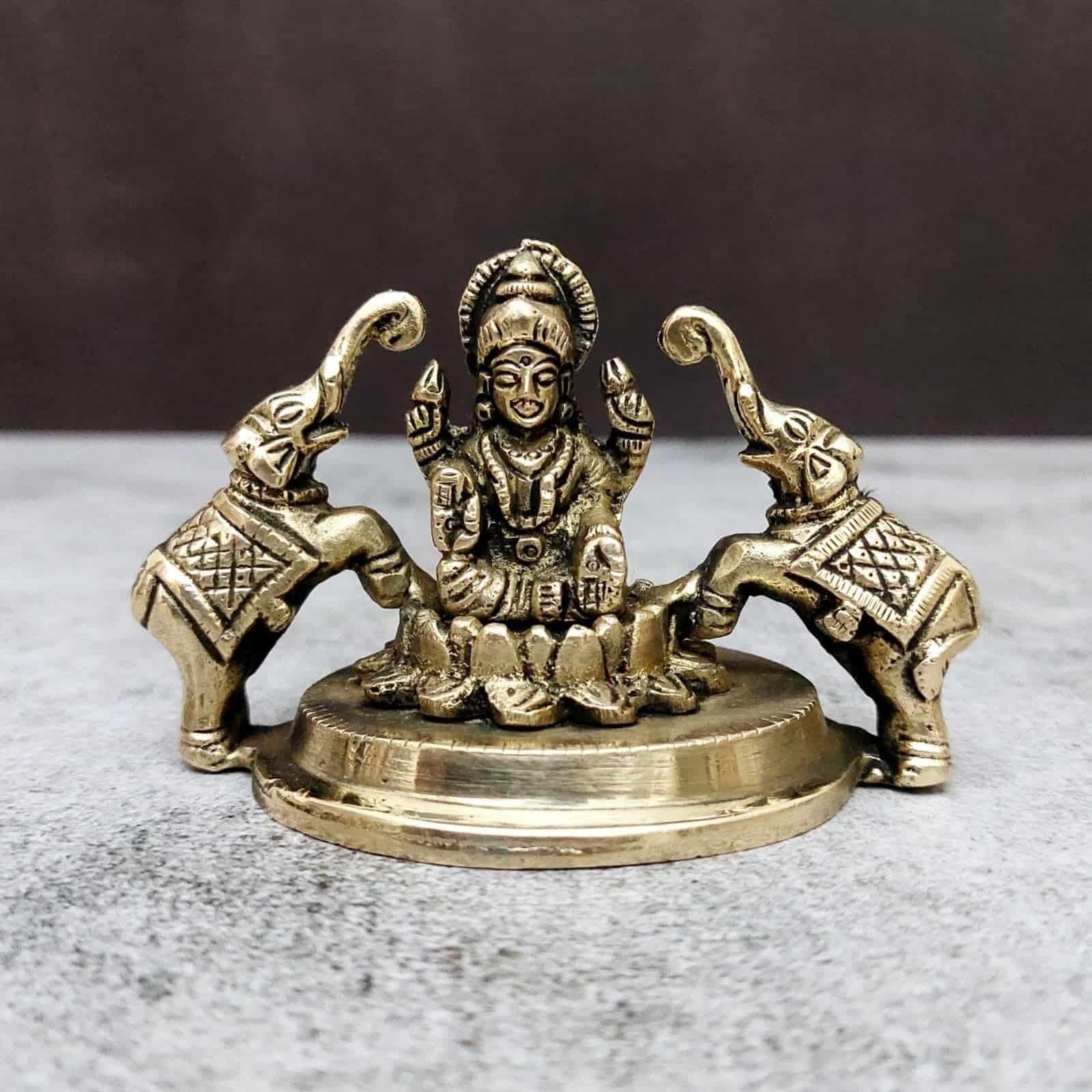 Brass Gaja Lakshmi Idol - 2.2 inch Height | Auspicious Brass Gaja Lakshmi Idol for Prosperity and Wealth