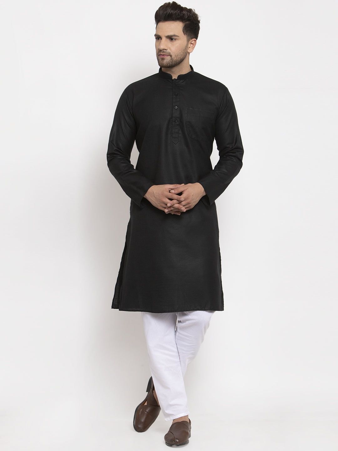 Men's Cotton Blend Solid Kurta Pyjama set