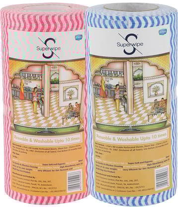 Superwipe Kitchen Tissue | Reusable, Washable and Absorbent | Multipurpose Kitchen Towel | Perfect for Cleaning and Wiping - 80 Pulls per Roll (Pack of 2)