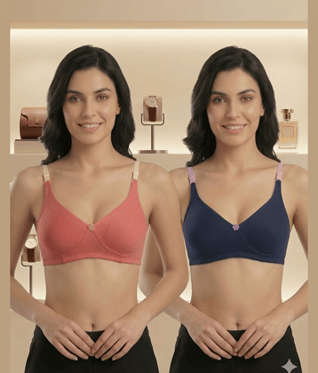love girl Pack of 2 Cotton Blend Non Padded Everyday Bra For Women ( Pink,Navy Blue )