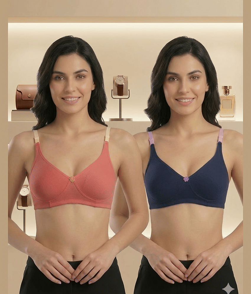 love girl Pack of 2 Cotton Blend Non Padded Everyday Bra For Women ( Pink,Navy Blue )