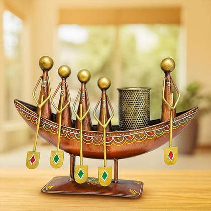 Handcrafted Metal Boat Pen Holder | Decorative Desk Organizer for Office & Home | Boat Pen Holder | Boat Showpiece for Living Room Rajasthani Home Decor | Artistic Table D�cor & Unique Gift Item