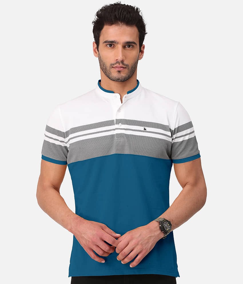 BULLMER Pack of 1 Cotton Blend Regular Fit Men's T-Shirt ( Turquoise )