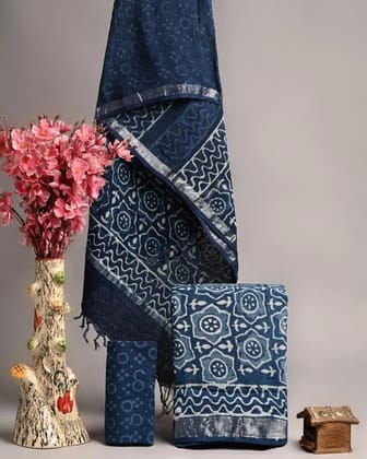 Linen Cotton Suits  Bagru Hand Block Printed Linen Suits With Zari BorderSize:-Top & Dupatta:- Linen Cotton  (2.50+2.50) mtrsBottom :-Cotton 2.50 mtrs