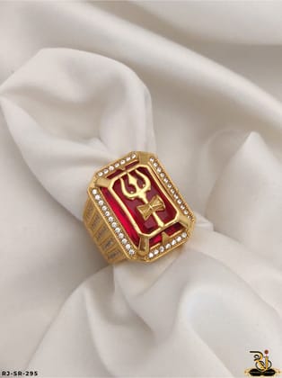 Superior Design Trishul Design Gold Pleted Red Ston Ring SR-295-22