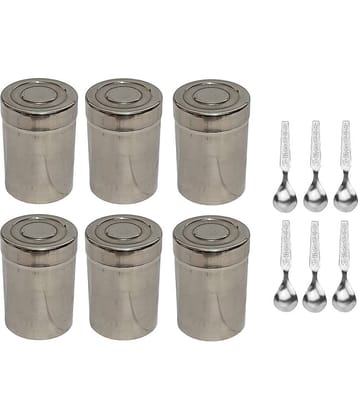 Dynore 6 Dabbi 6 Spoons Steel Silver Utility Container ( Set of 12 )
