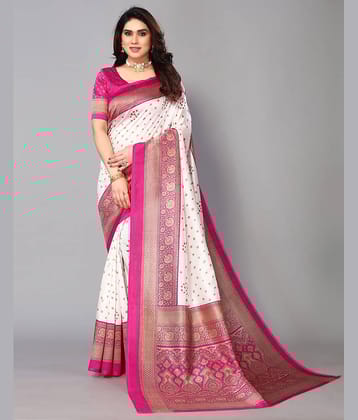 Samah Silk Blend Printed Saree With Unstitched Blouse Piece ( Grey )