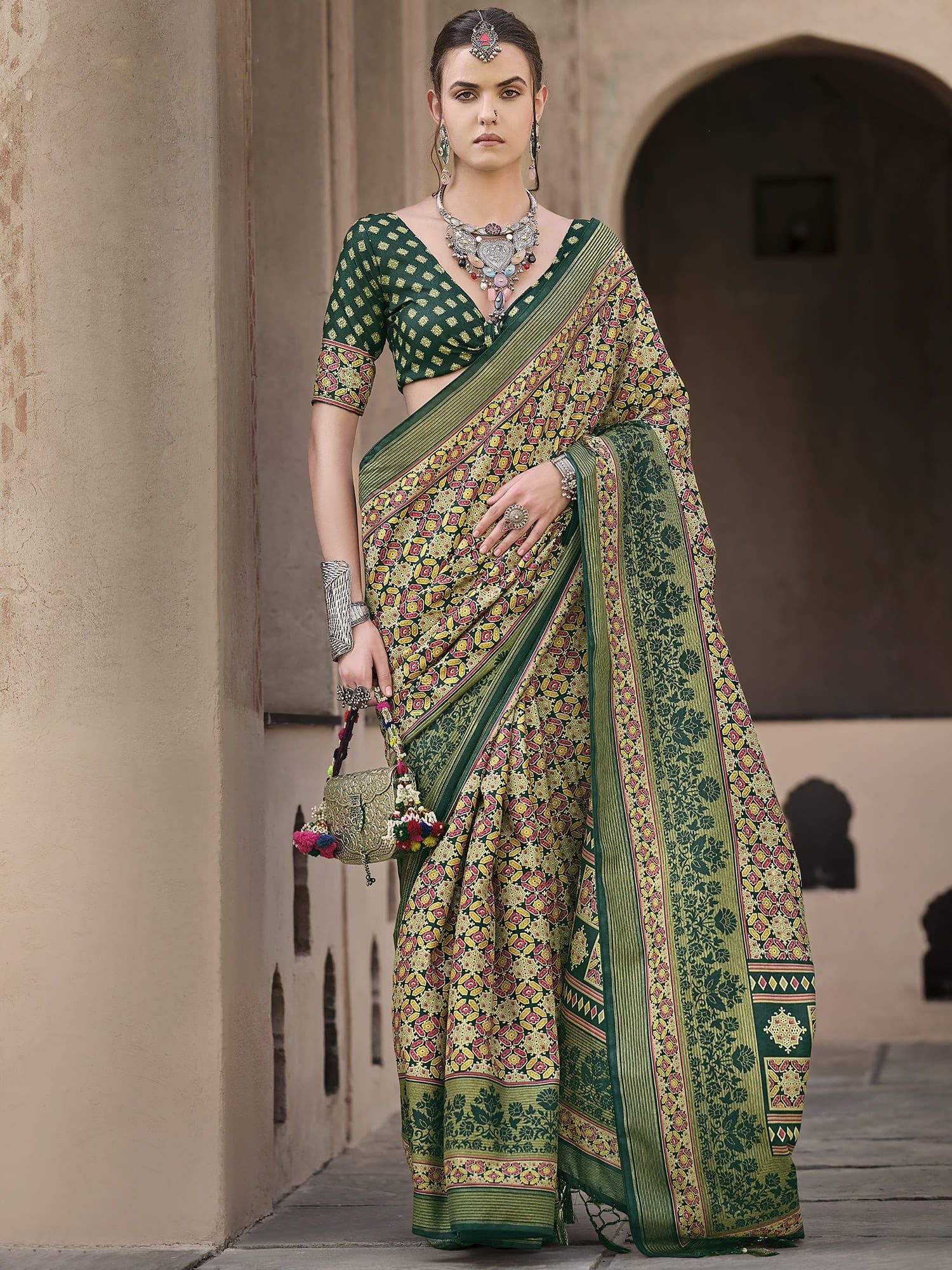 Yellow Pure Crepe Printed Patola Designer Saree