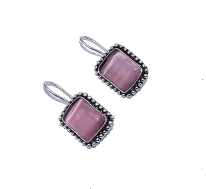 German Silver Oxidized AD White With Stone Color Full Fish Hook Stud Earrings German Silver Drops & Danglers of Woman & Girls. , BES-105-Per Pcs / Irregular / light Pink