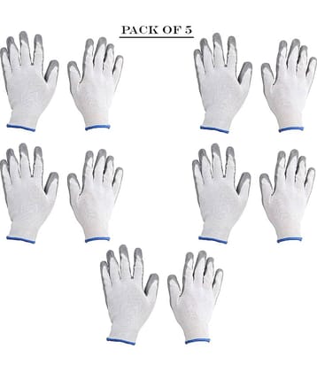LAXMI White&Grey Nitrile Coated Hand Gloves (Pack of 05) Nylon Safety Glove