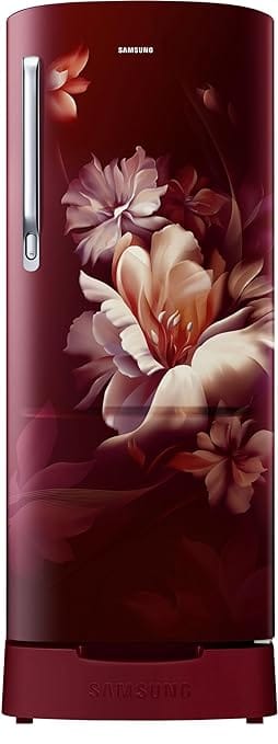 Samsung 183 L, 3 Star, Digital Inverter, Direct-Cool Single Door Refrigerator (RR20D2823RZ/NL, Midnight Blossom Red, Base Stand Drawer)