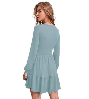 Women's Knitting Stretchable Solid Round Neck Full Sleeve Dresses (Pista, L)-PID56787