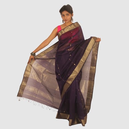 Royal Purple Maheshwari Handloom Saree with Classic Gold Zari Border