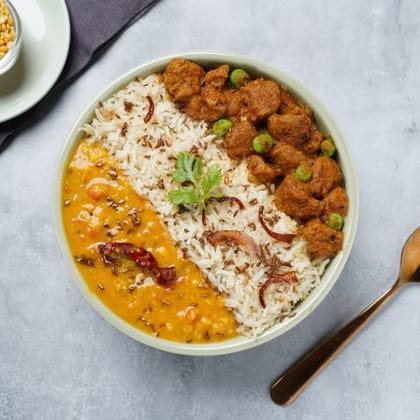 Yellow Dal Tadka, Soya Masala Sabzi And Jeera Pulao
