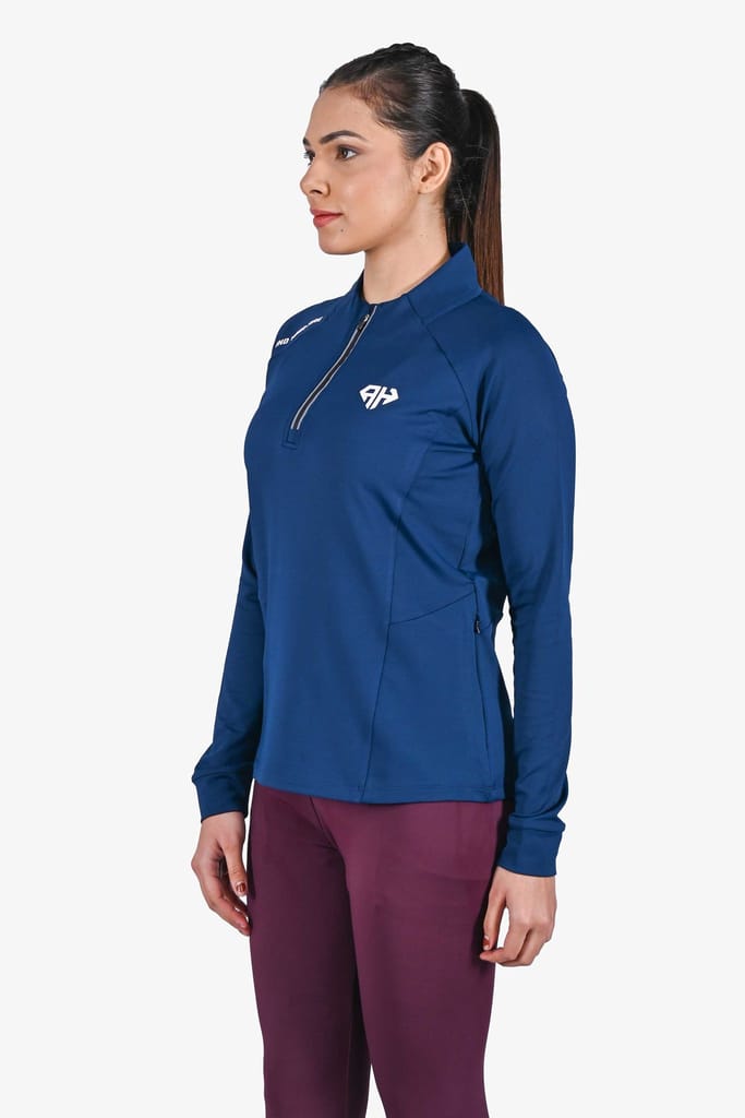 High Neck Navy Polo Jacket Women
