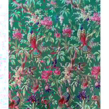 Birds of Paradise Green Cotton Cambric  width 44 inches Fabric per meter-1 meter