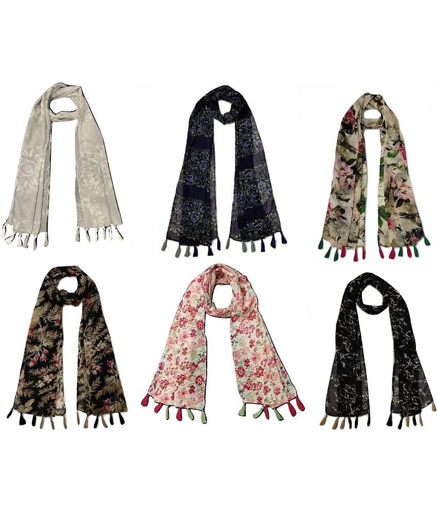 stolevilla Multi Printed Poly Cotton Yarn Stoles ( Pack of 6 )