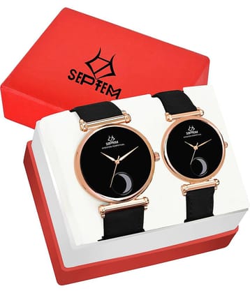 Septem Black Leather Analog Womens Watch