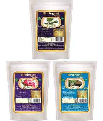 Biotic Bhringraj, Hibiscus and Brahmi Powder-300 gms (100 gms Each) Hair Mask 300 g Pack of 3