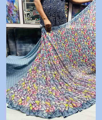 Bhuwal Fashion Georgette Printed Saree With Unstitched Blouse Piece ( Grey )