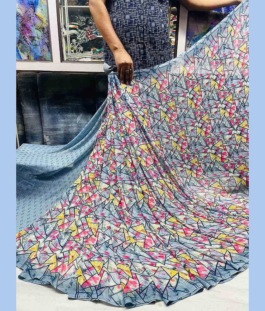 Bhuwal Fashion Georgette Printed Saree With Unstitched Blouse Piece ( Grey )