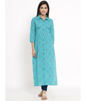Kbz - Turquoise Rayon Women's Straight Kurti ( Pack of 1 )