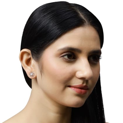 Set of 3 Rose Gold-Plated Stone-Studded Studs