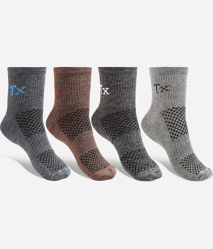 Texlon Woollen Men's Printed Multicolor Ankle Length Socks ( Pack of 4 )