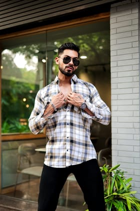 Light Grey Double Pocket Checkered Shirt