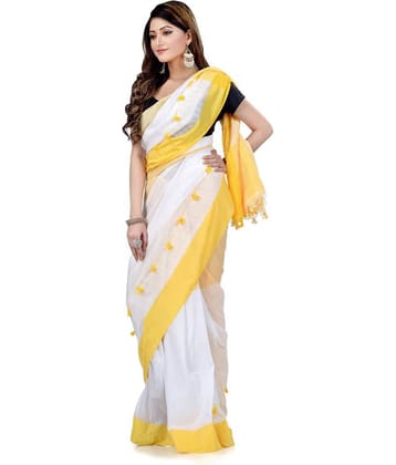 Desh Bidesh Cotton Self Design Saree With Unstitched Blouse Piece ( Yellow )