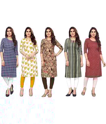 KETAKI FASHION Crepe Printed Straight Women's Kurti - Multicolor7 ( Pack of 5 )