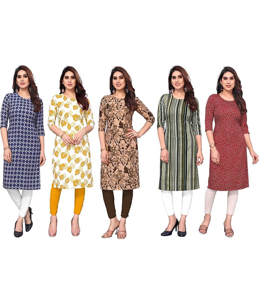 KETAKI FASHION Crepe Printed Straight Women's Kurti - Multicolor7 ( Pack of 5 )