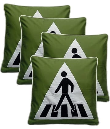 Hugs'n'Rugs Green Embroidery Cotton Cushion Cover - Pack Of 4