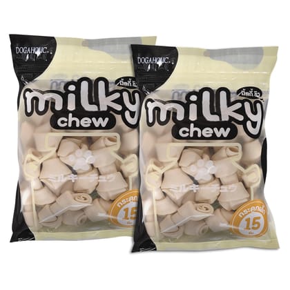 Rena, Dogaholic Milky Chews Knotted Bone Dog Treats (15 Pieces) Pack of 2
