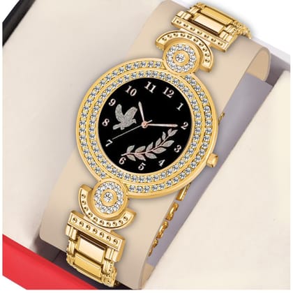 Bolun Black Fly Bird Dial Gold BD Girls and Women Watch