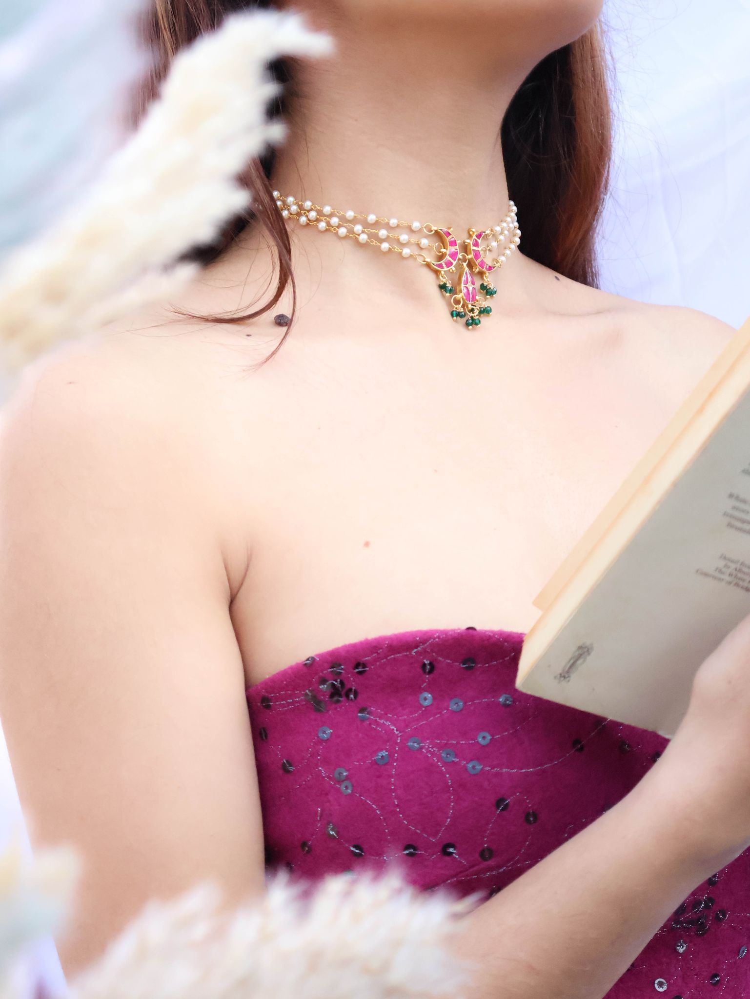 Gina Red Choker Necklace-Pink