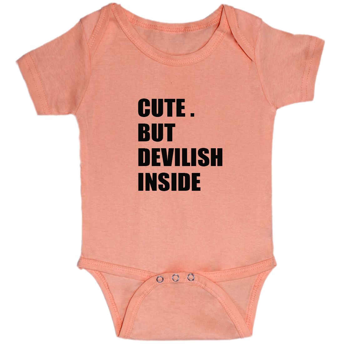 Peach Cute But Devilish Inside Cotton Romper For 6 To 12 Months