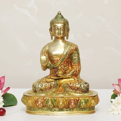 Brass Big Buddha Statue - Large Meditation Decorative Idol, Height : 10 Inch (BSMAS660 A)