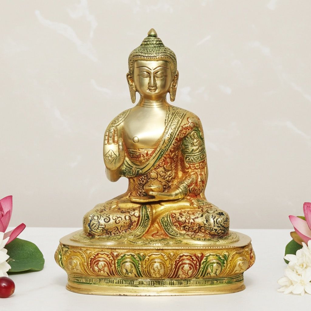 Brass Big Buddha Statue - Large Meditation Decorative Idol, Height : 10 Inch (BSMAS660 A)