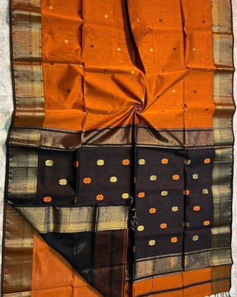Poised Maheshwari Silk Pure Handloom Saree Orange