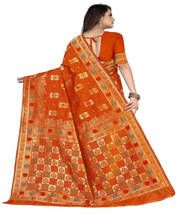 Women's Banarasi Silk Designer Weaving Saree with Unstitched Blouse (Orange, 5.50 Mtrs)
