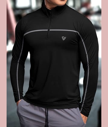 Eyebogler Polyester Regular Fit Solid Full Sleeves Men's High Neck T-Shirt - Black ( Pack of 1 )