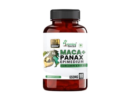 Humming Herbs Maca with Panax Ginseng Supplements 7200mg | Maca Root Extract Powder | Increase Stamina and Build Muscle, 90 Capsules